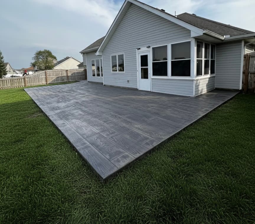 Wood-plank stamped concrete patio